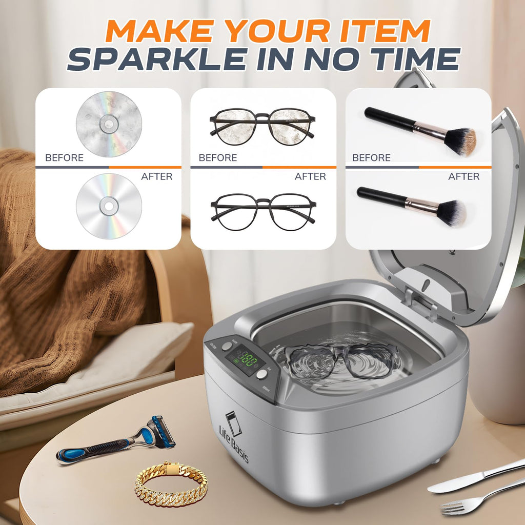 LifeBasis 28oz Professional Ultrasonic Cleaner, 42kHz Jewelry Cleaner