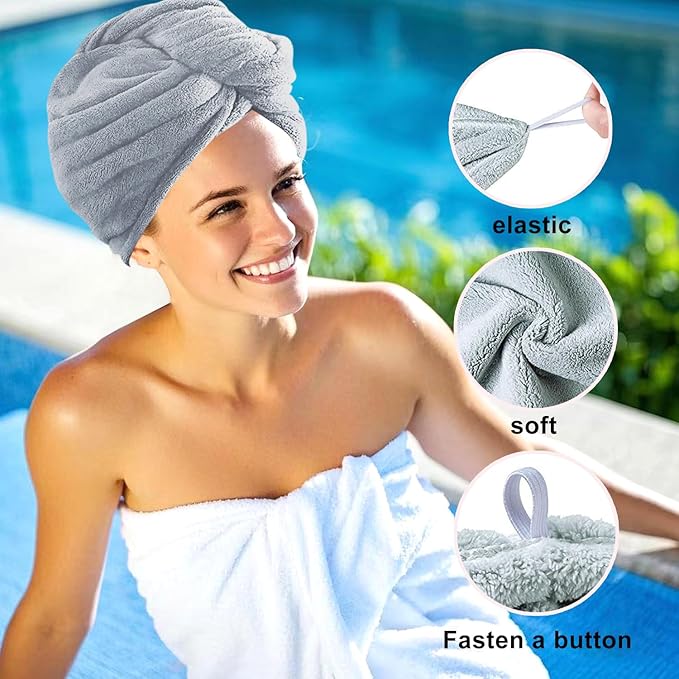 Microfiber Hair Drying Towel Wrap for Women, Hair Turbans Towel for Wet Hair,turbie Twist Hair Towels(The Color of the Picture is for Reference only) (Blue,Gray)