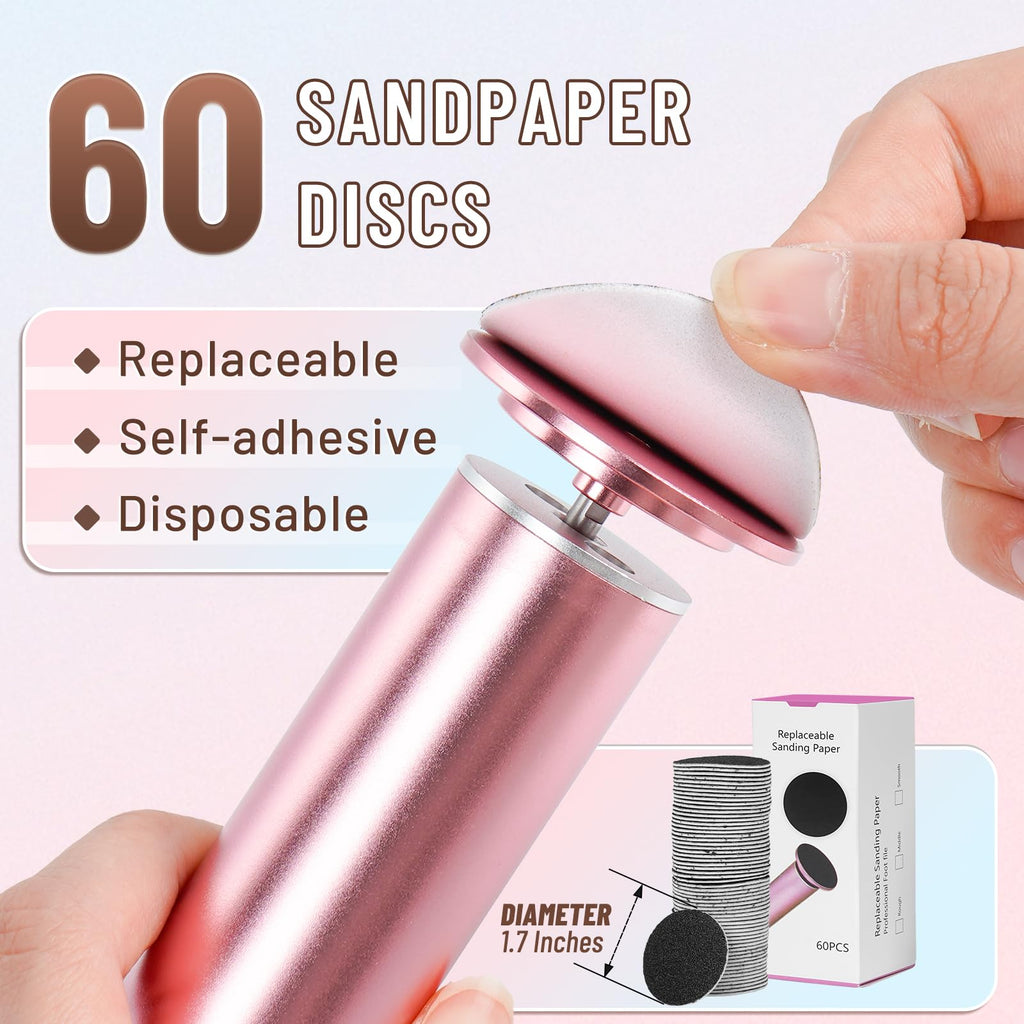 Dermawave Electric Foot File Callus Remover for Feet, Professional Electric Foot Sander Filer Grinder with 60 Sandpaper Discs for Men & Women, Pedicure Tool for Corn Dead Skin Cracked Heel