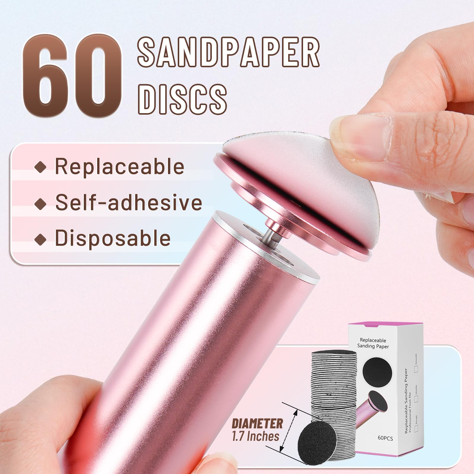 Dermawave Electric Foot File Callus Remover for Feet, Professional Electric Foot Sander Filer Grinder with 60 Sandpaper Discs for Men & Women, Pedicure Tool for Corn Dead Skin Cracked Heel