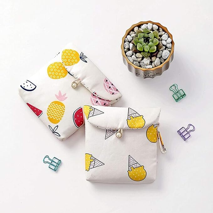 4 Pcs Cute Cotton Sanitary Napkins Bag, Menstrual Cup Pouch, Nursing Pad Holder, 5.1 x 5.1 inch Washable Organizer, Multifunction Purse for Girls Women (A)