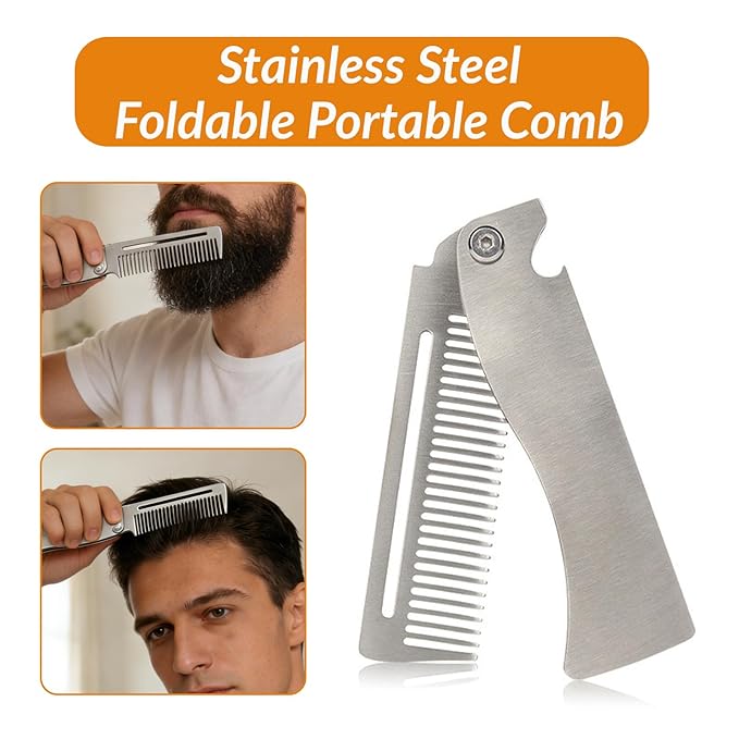 Hair Combs for Women and Men Folding Beard Comb Stainless Steel is Durable