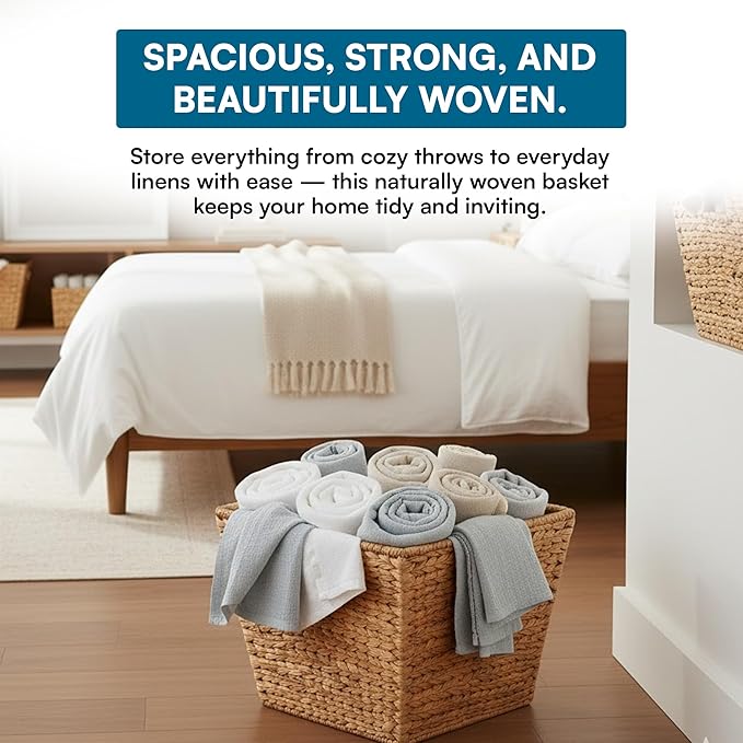 Honey-Can-Do Natural Water Hyacinth Tall Storage Basket with Built-In Handles, 15.75 x 14.5 x 12 in, Handwoven Eco-Friendly Bin