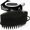 Avilana Silicone Body Scrubber for Shower – SGS Certified Food Grade Dual Sided Bath Brush, Gentle Exfoliating Silicone Loofah Alternative, Sensitive Skin Body Brush (Black-Silver, Scalp)