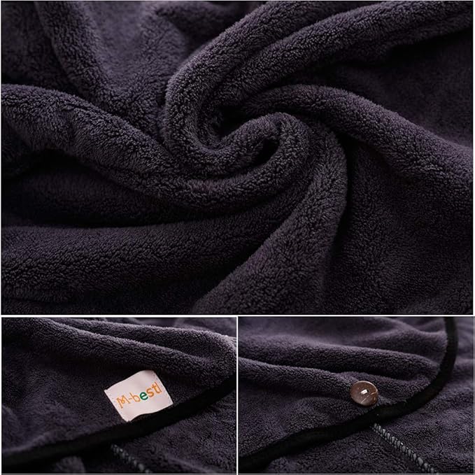 M-bestl 2 Pack Hair Drying Towels, Hair Towel Wrap,Absorbent Microfiber Hair Towel Turban with Button Design to Dry Hair More Quicker(Blue&Dark Gray)