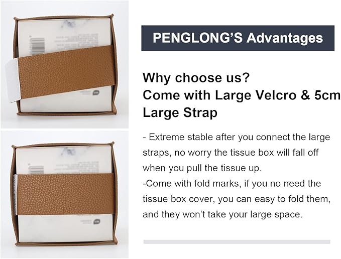 PENGLONG Tissue Box Cover 5X5X5'' PU Leather Tissue Holder Square Tissue Cube Box Organizer for Bathroom Vanity Countertop, Car, Night Stands, Office, Home, Kitchen (1Pack, Brown)