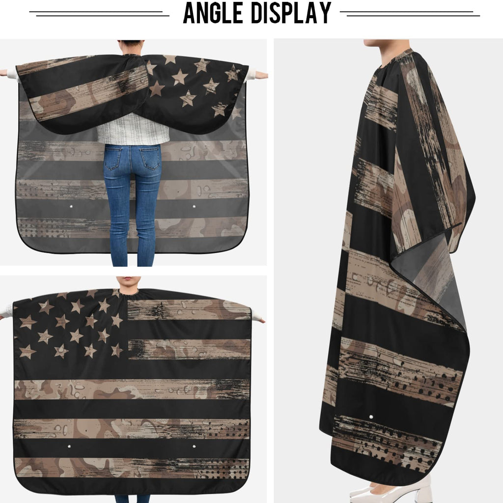 Visesunny Barber Cape with American Flag & Desert Camouflage - Polyester Hair Cutting Salon Apron, Anti-Static, Water-Resistant Shaving Cloth & Beard Shaving Bib