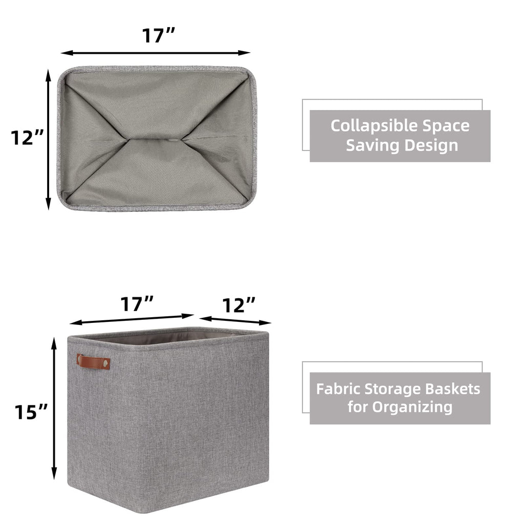 HNZIGE Tall Storage Baskets for Shelves, Rectangular Fabric Organizer with Handles, Decorative Closet Storage Bins (Grey)