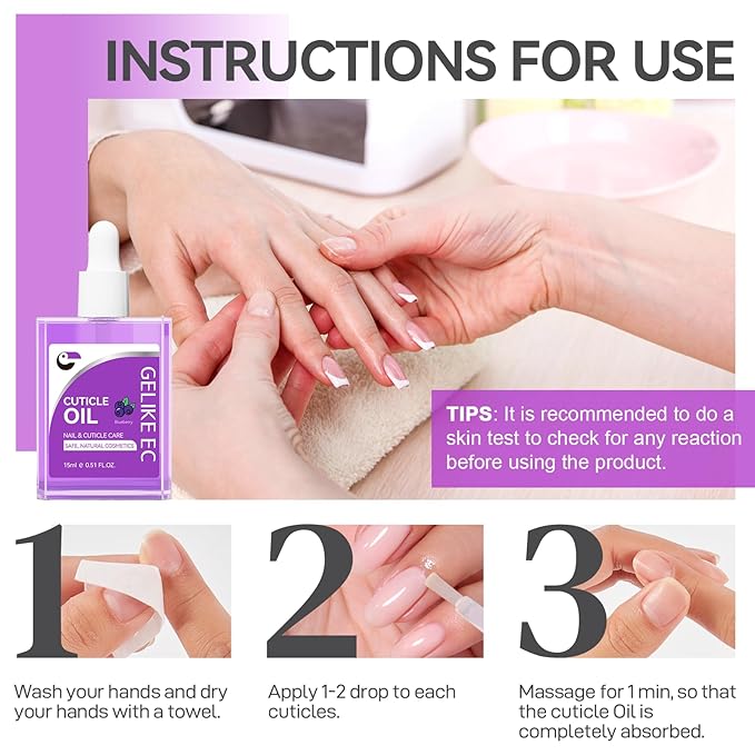 Gelike EC Nail Cuticle Oil - Blueberry Scent Organic Nail Moisturizing With Natural Jojoba Vitamin B & E for Nail Bed ＆ Damaged Nails Repair Treatment- Cuticle Cream for Nail Growth and Strength