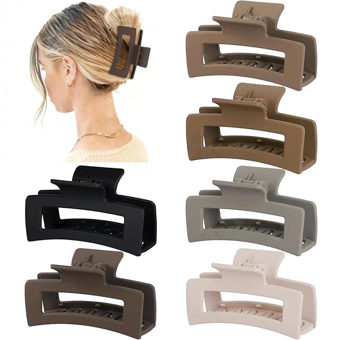 Sisiaipu 3.5 Inch Medium Hair Claw Clips 6 Pack Hair Clips for Women Square Rectangle Claw for Hair Banana Jaw Clips Hair Accessories for Girls -Regular