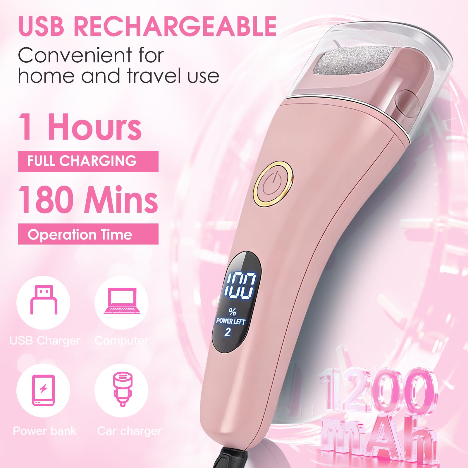 Electric Foot File Callus Remover for Feet - 3pcs Larger Grinding Head&3Speed, Pedicure Kit Foot Scrubber Deadskin Callus Remover, Foot Care Kit Pedicure Tools for Dead Skin Callus Hardskin Dry Cracks
