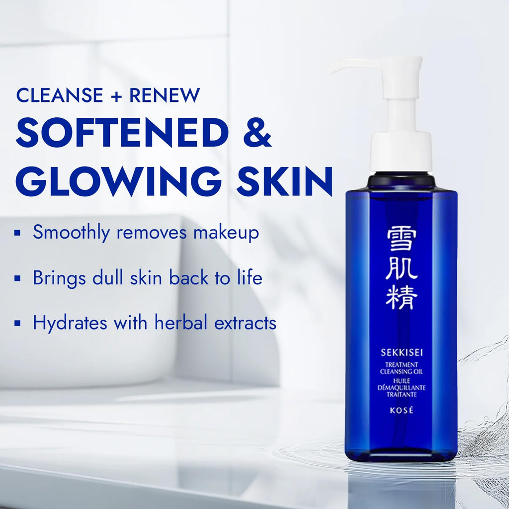 SEKKISEI Treatment Cleansing Oil, Face Cleanser & Makeup Remover, Hydrating Japanese Facial Skincare with Job’s Tears Extract for Glowing, Radiant, Clear Skin, All Skin Types, 10.1 oz