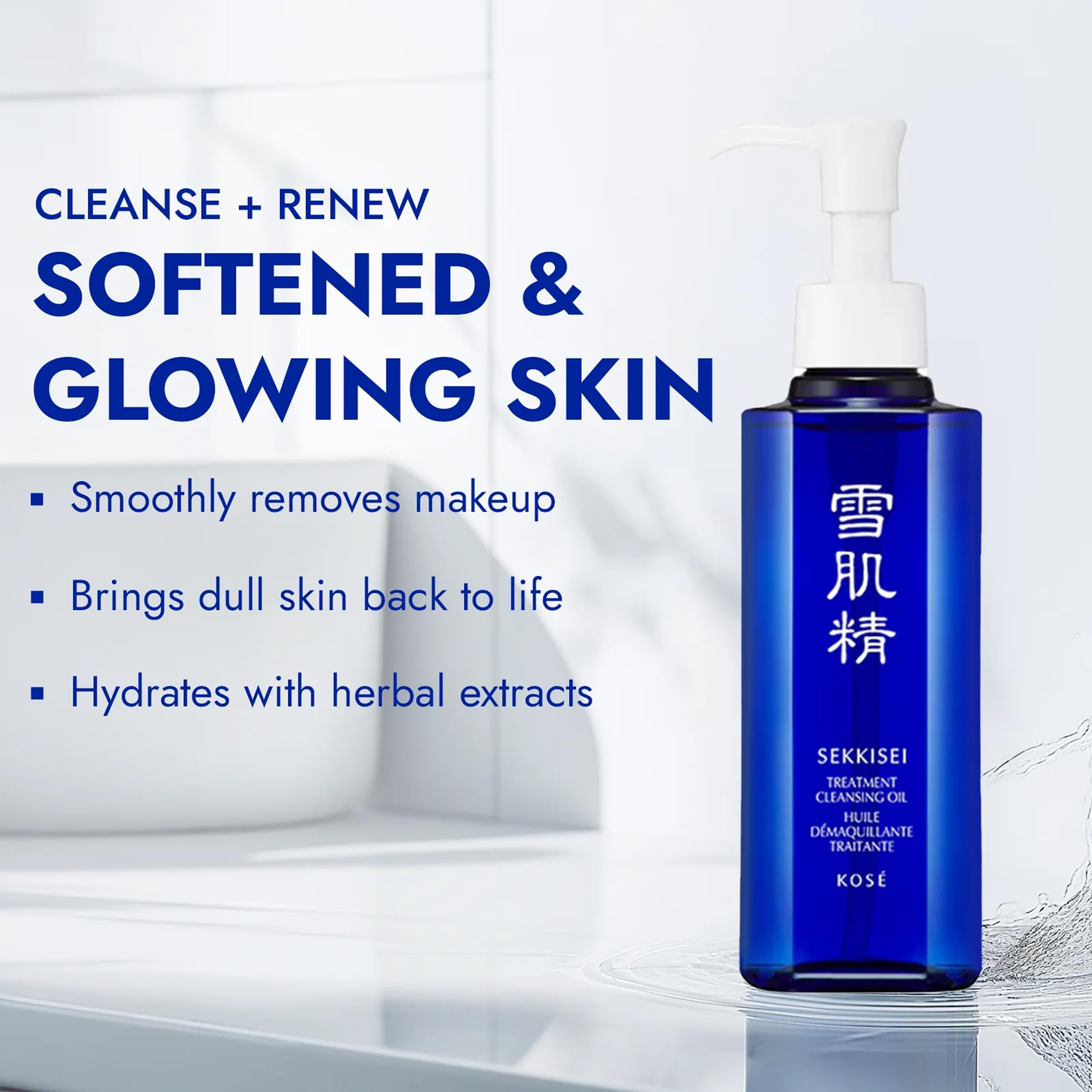 SEKKISEI Treatment Cleansing Oil, Face Cleanser & Makeup Remover, Hydrating Japanese Facial Skincare with Job’s Tears Extract for Glowing, Radiant, Clear Skin, All Skin Types, 10.1 oz