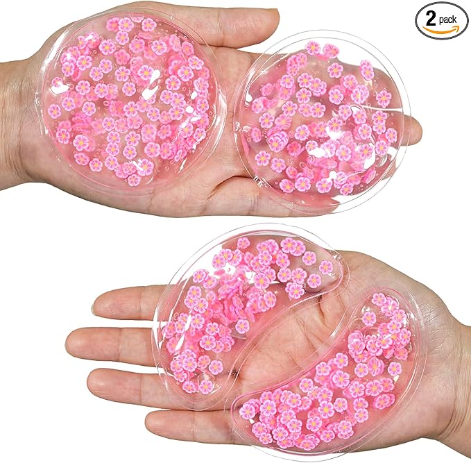 4PCS Gel Eye Ice Pack Set, Cold & Hot Compress, Reusable Cooling Gel Pads for Strain Relief, Relaxation, SPA and Sleep (4 Pink Flowers)