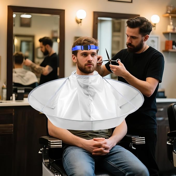 Qiuruoo Self Haircut Cape Kit for Men，Fade Guide for Men Haircut，Hair Cutting Kit Includes Hair Cutting Cape, Adjustable Hair Trimming Guide, Comb，for Adults and Kids, Salon and Home Use(Blue)