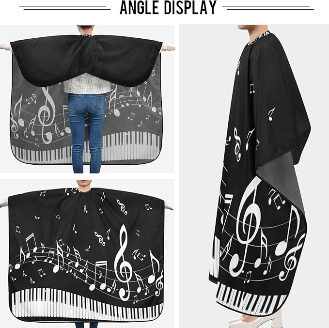 visesunny Barber Cape Abstract Piano Key With Musical Note Polyester Hair Cutting Salon Cape Apron Anti-Static Haircut Shaving Cloth Beard Shaving Bib Hairdressing Cape