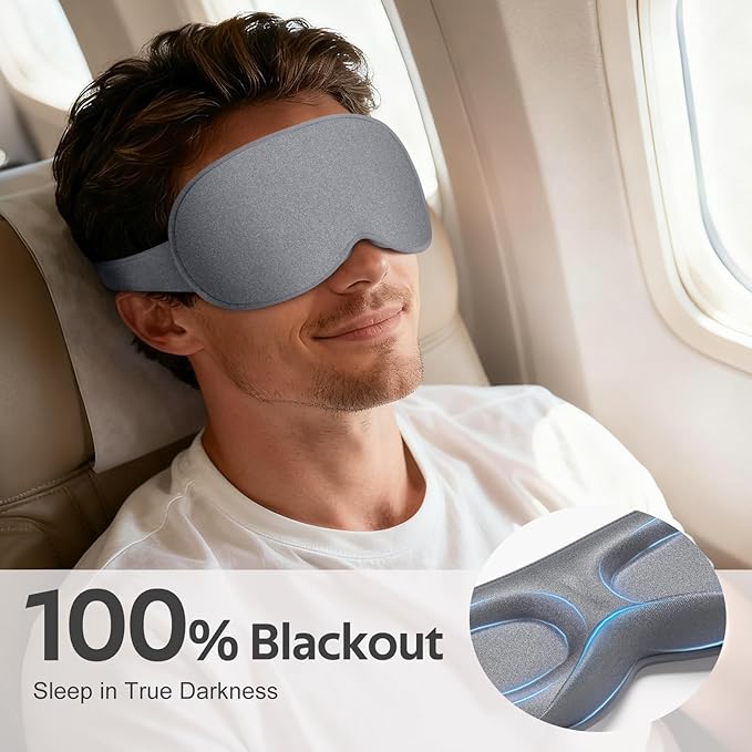 Vynix® Sleep Mask for Men Women - 100% Blackout Cooling Eye Masks for Sleep - 3D Sleeping Mask for Side Sleepers - Zero Pressure Lash Extensions Eye Cover Shade for Airplane Travel Essentials, Grey