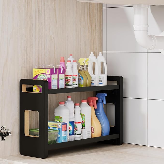 UJQSUN Bathroom Counter Organizer,Bathroom Counter Shelf,Bathroom Organizers,Under Sink Organizer,Cologne Organizer for Men,Colognes Stand,Cologne Cabinet,Vanity Shelf(Black 2 Tier)