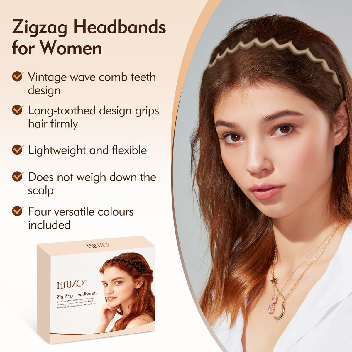 MIVZO Zig Zag Headbands with Teeth for Women and Men, 4 Pcs