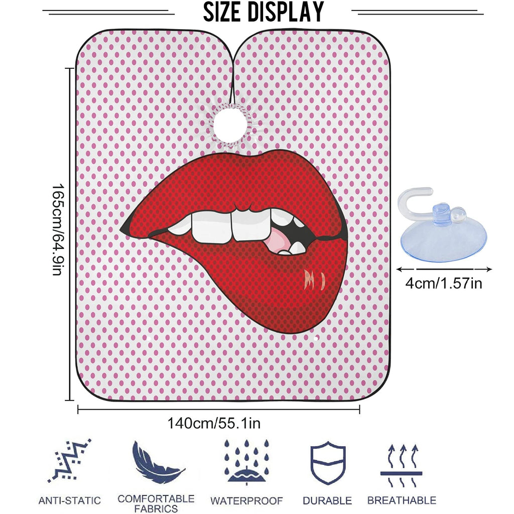 visesunny Barber Cape Sexy Lip Dot Polyester Hair Cutting Salon Cape Apron Anti-Static Haircut Water-Resistant Shaving Cloth Beard Shaving Bib Hairdressing Cape