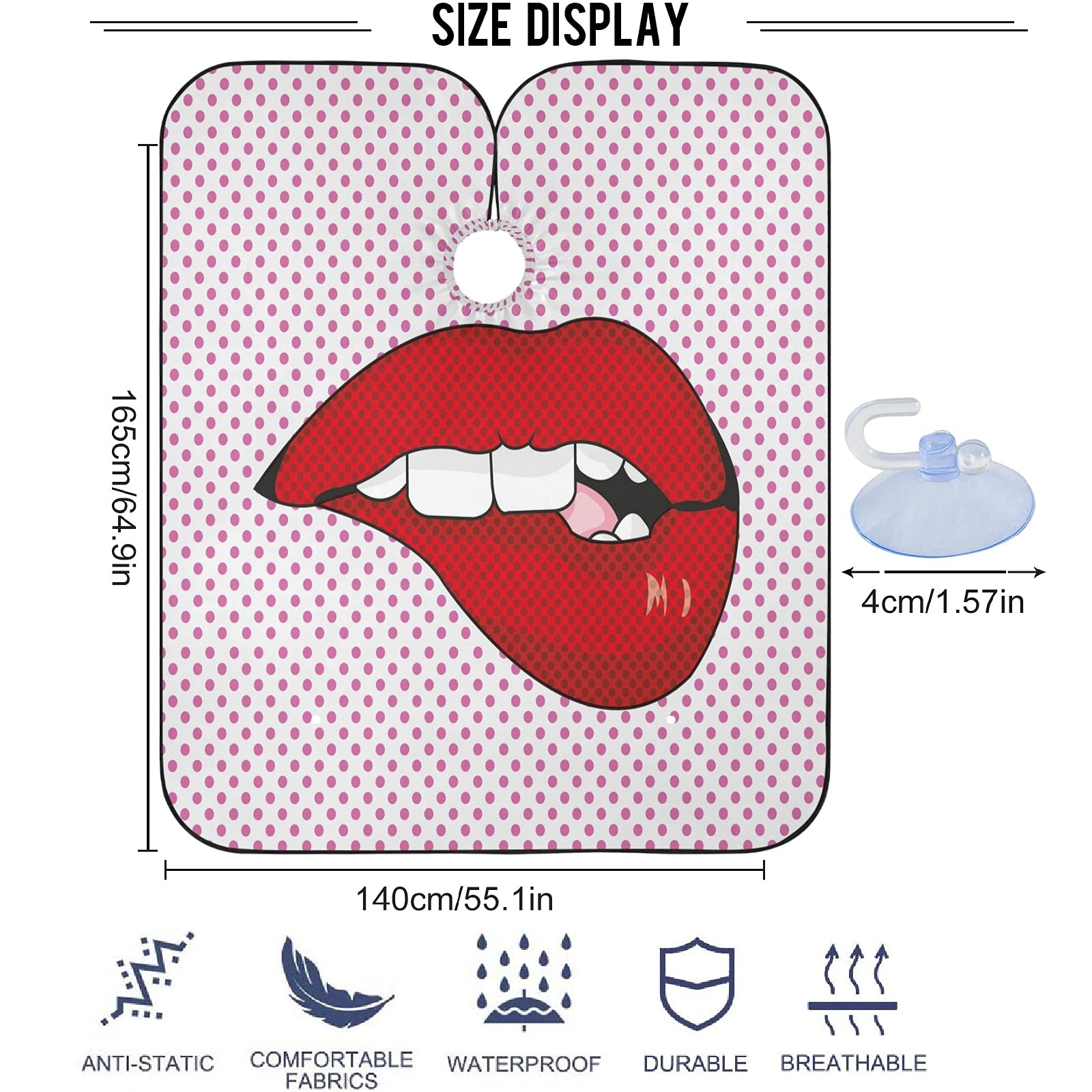 visesunny Barber Cape Sexy Lip Dot Polyester Hair Cutting Salon Cape Apron Anti-Static Haircut Water-Resistant Shaving Cloth Beard Shaving Bib Hairdressing Cape
