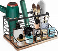 Siyzda Hair Tool Organizer, Movable Hair Dryer Holder, Hair Styling Tools Storage for Vanity, Bath Counter Organizer, Bathroom Trays for Hair Toiletry, Makeup (12" x 7.7" x 5.8", Wood-Black)