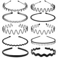 Unisex Metal Headband - Adjustable unisex wavy metal headband, Black Serrated Hairband, Simple Spring Hairband with Anti-Slip Design for Sports and Daily Use. (10 Pack)