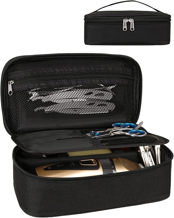 Meiiy Barber Tool Bag, Hair Clipper Bag Hair Cutting Scissors Storage Bag Shaving Kits Haircut Accessories Organizer Bag Gift for Women (Black)