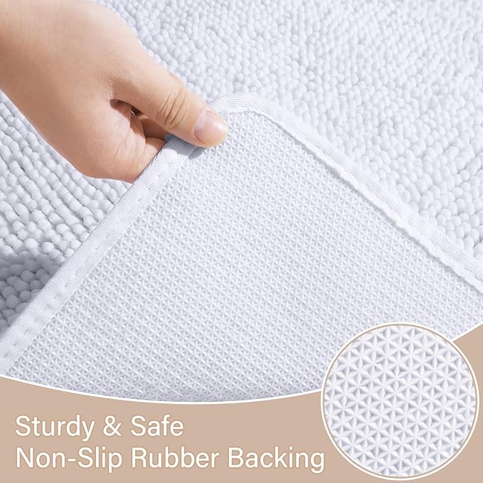 AROGAN Bathroom Rug Sets 2 Piece, 20"x20" U-Shaped Toilet Mat and 21"×34" Bath Mats Floor Set, Machine Washable Bath Rug, Absorbent and Dry Quickly, Soft Non Slip Bathroom Rug Set, White