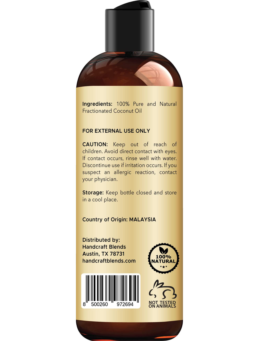 Handcraft Blends Fractionated Coconut Oil - 8 Fl Oz - 100% Pure and Natural - Premium Grade Carrier Oil for Skin and Hair - Hair and Body - Massage