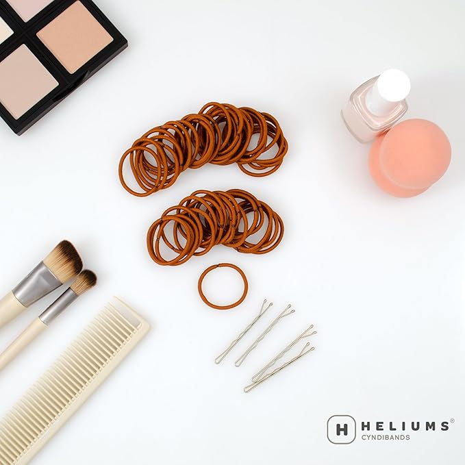 Heliums Small Hair Ties - Copper - No Damage Mini 1 Inch Reusable 2mm Elastics for Thin Hair and Kids, Neutral Ponytail Holders - 48 Count