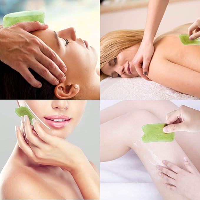 7 Pieces Gua Sha Scraping Massage Tool,Natural Resin GuaSha Tool Massage Tools Set for Face Back and Neck Release,Reduce Muscle Pain,with Storage Bag (Green)