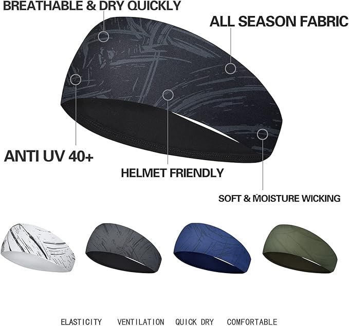 Mens Running Headband,5Pack,Mens Sweatband Sports Headband for Running,Cycling,Basketball,Yoga,Fitness Workout Stretchy Unisex Hairband