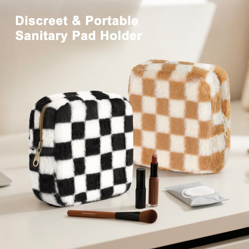 CekPo Sanitary Napkin Storage Bag, Period Bag for Teen Girls, Checkered Portable Menstrual Pad Pouch for Panty Liners, Tampon Storage Pouch for Women Ladies Daily Use Storage Purse Travel
