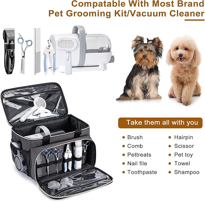 Dog Grooming Vacuum Bag, Pet Grooming Kit Bag Perfect for Dog Hair Vacuum & Grooming Tool Kit Accessories- Grey