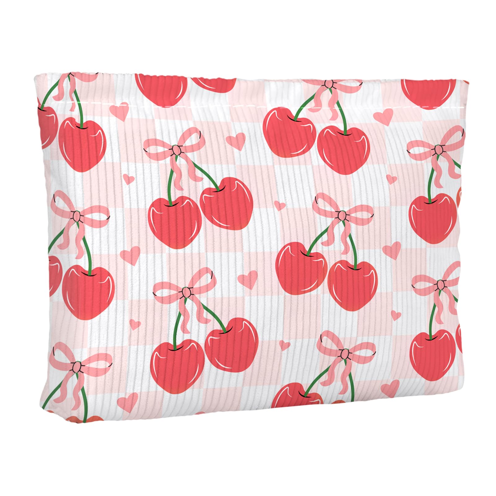 Ksriylm Cute Red Plaid Cherry Bow Knot Makeup Pouch for Women Small Make Up Check Cherries Bows Bag for Purse Zipper Initial Makeup Cosmetic Bags Pouches for Purse Aesthetic Travel Toiletry Bags