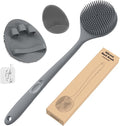 Manmihealth Silicone Back Scrubber & Shower Brush Set Thin Bristles Gray