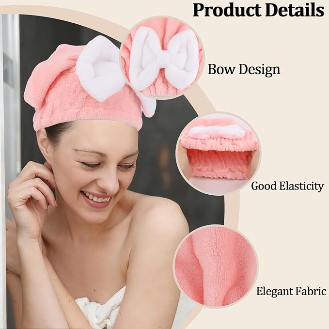 KEUKORZ 2PCS Microfiber Hair Drying Caps Hair Towel Cap Extra Soft and Ultra Absorbent Fast-Drying Hair Turban Wraps Gift for Women and Girls(Pink and Blue)