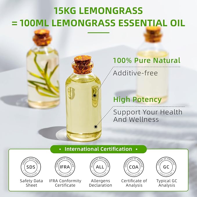 HIQILI Lemongrass Essential Oil Large Capacity for Body Massage