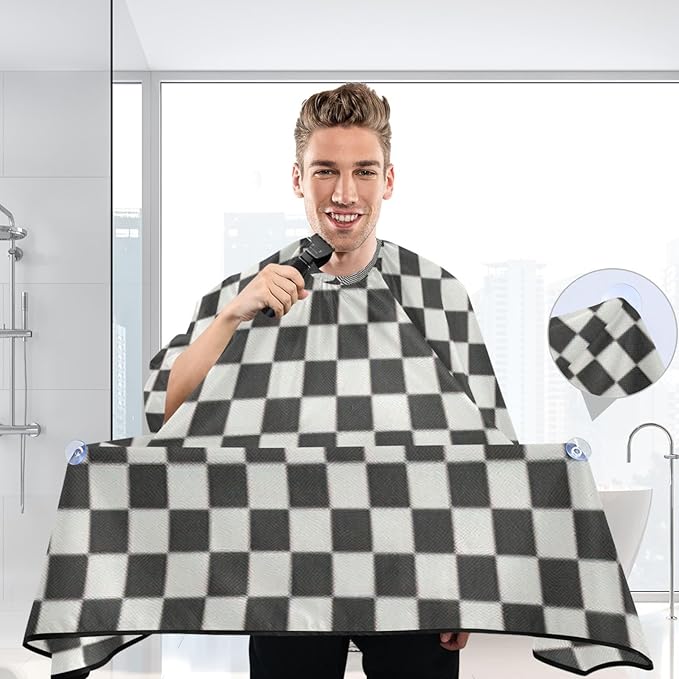 JUZIHAI Hair Cutting Cape, Checkered Black White Waterproof Salon Barber Apron Cape with Adjustable Neck, Beard Shaving Bib for Men Women Kids, 55x65 Inch