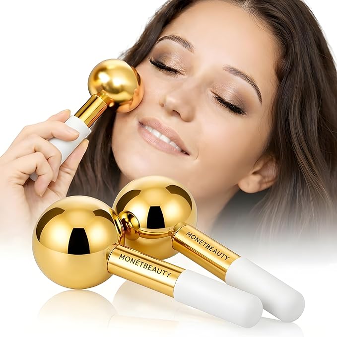 Stainless Steel Ice Globes for Facials (Gold), Durable Cryo Globes Instantly Reduce Puffiness, Tighten Pores and Sinus Relief, Facial Massages and Daily Beauty Routines