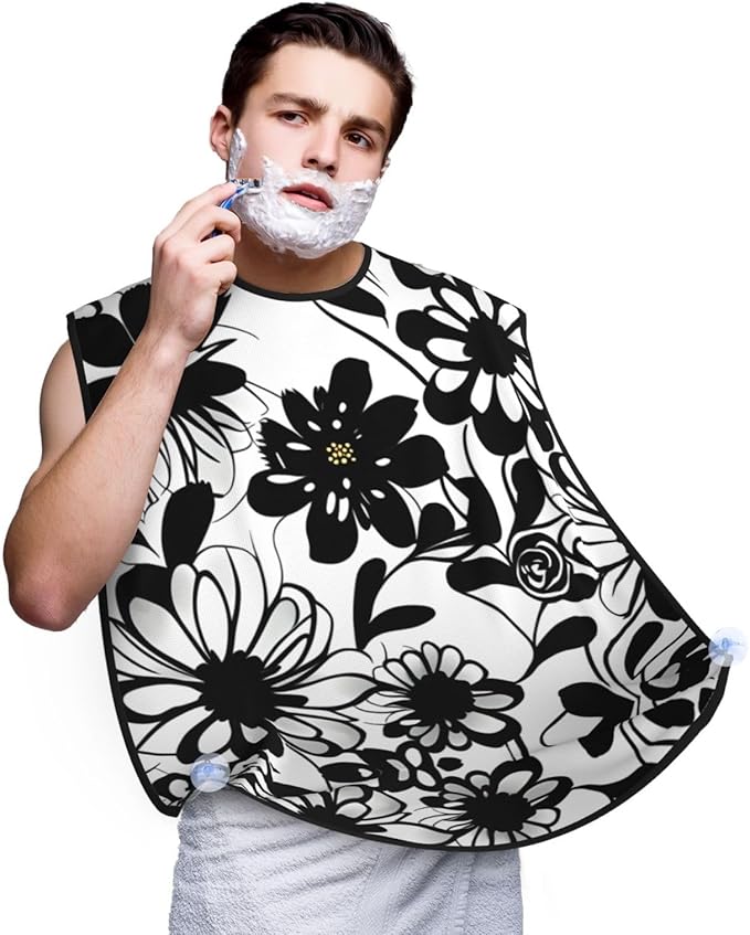 Black And White Marble Texture Print Beard Bib Shaving Apron, Beard Hair Trimming Cape Gift For Dad