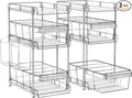 Clear Bathroom Organizers 2 Sets 3 Tier, Pull Out Organizer and Storage with 2 Cups, Slide Out Drawer Storage Container with 6 Dividers, Multi-Purpose Bathroom Organizer, Kitchen Under Sink Organizer