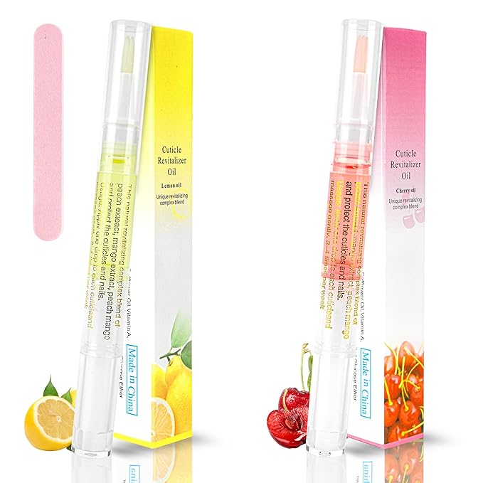 Foncomy 2PCS Cuticle Oil Pen for Nails,Nail Oil Pen for Nail Care,Cuticle Oil for Nails with Nail File,Nail Oil Cuticle Prevent Dry Cracking and Hangnails,Deep Nourishment(Cherry & Lemon Flavor)