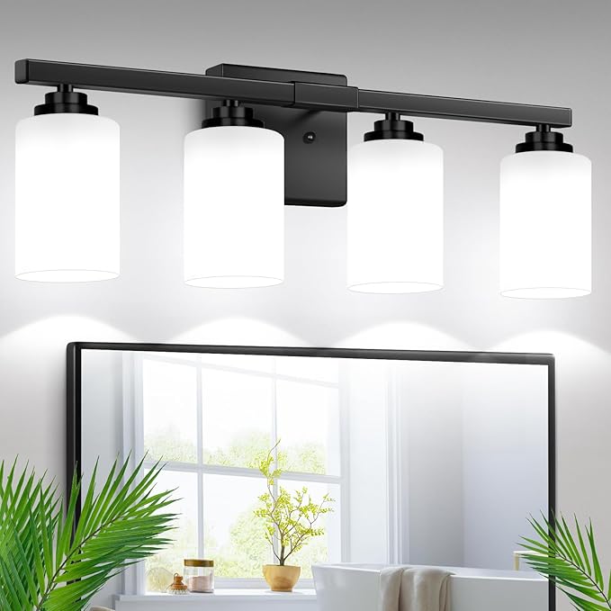 VerRon 4-Light Matte Black Bathroom Light Fixtures Over Mirror 27 Inches
