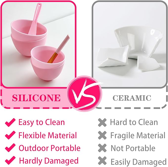Bigwinyep 4Pcs Silicone Facial Mask Bowl DIY Face Mask Mixing Bowl for for Home Salon Spa Face Skin Applicator Bowl, Pink