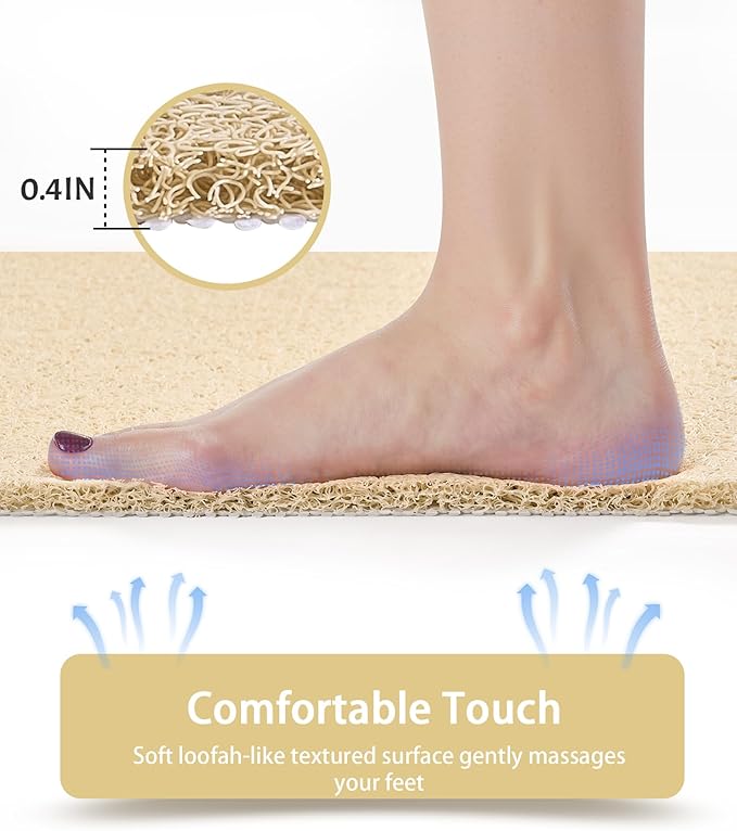 Mecko Loofah Bath Mat for Tub - Quick-Dry Non-Slip Shower Mat, Extra Thick Textured Grip Bathtub Mat for Bathroom and Shower Floor, Indoor/Outdoor Use for Wet Areas (Beige, 17"x47")