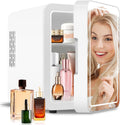 Lispin Mini Fridge for Bedroom, 4L Skincare Fridge with Dimmable LED Light Mirror for Dorm & Office, Portable Cooler & Warmer Small Compact Refrigerator for Skincare, Makeup and Cosmetics