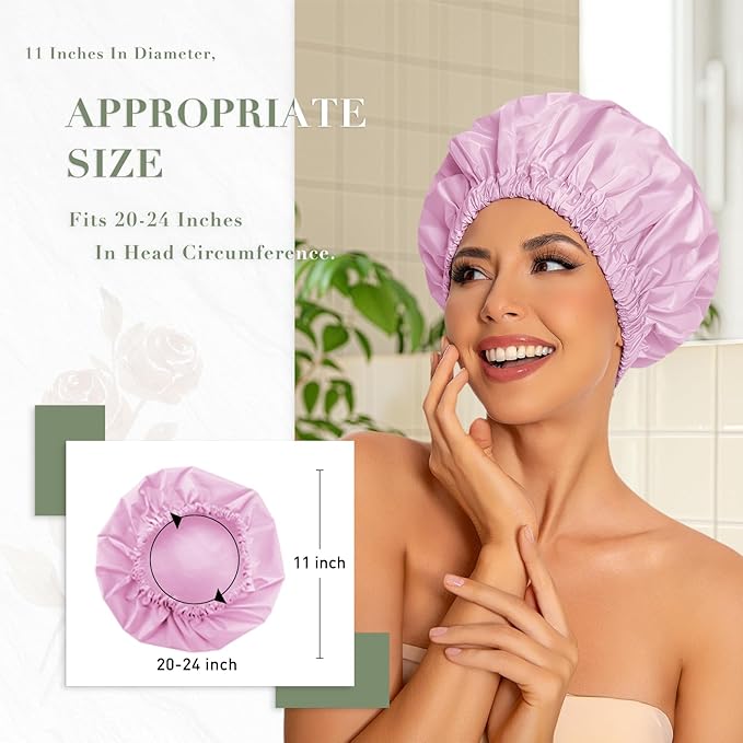 Edoneery Reusable Shower Caps for Women, Waterproof Long Hair Bonnet