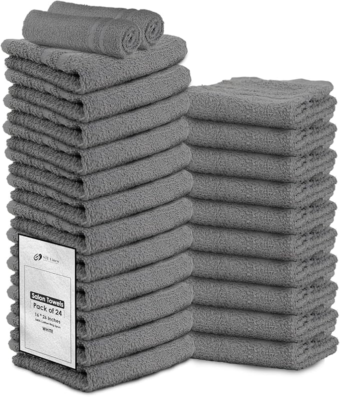 STF Linen Hand Towels (Pack of 24) Grey Economy Salon Towels - 100% Cotton Spa Towel – 16 x 27 Inches Highly Absorbable, Facial, Gym, Hair Towels Face Towels Bulk